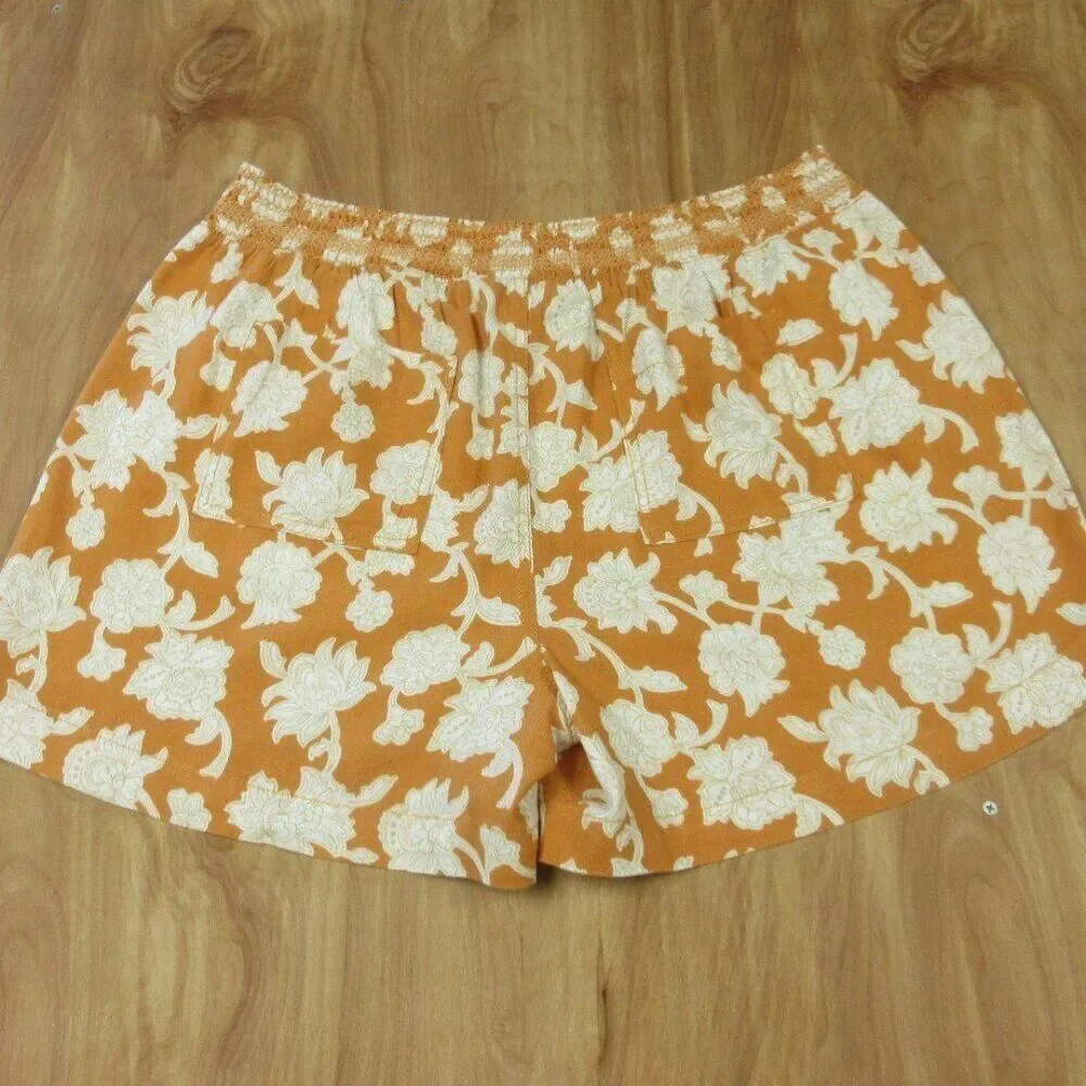 BRIGGS Linen Blend Pull On Shorts Womens Size XL Orange Cream Floral Flowers NWT